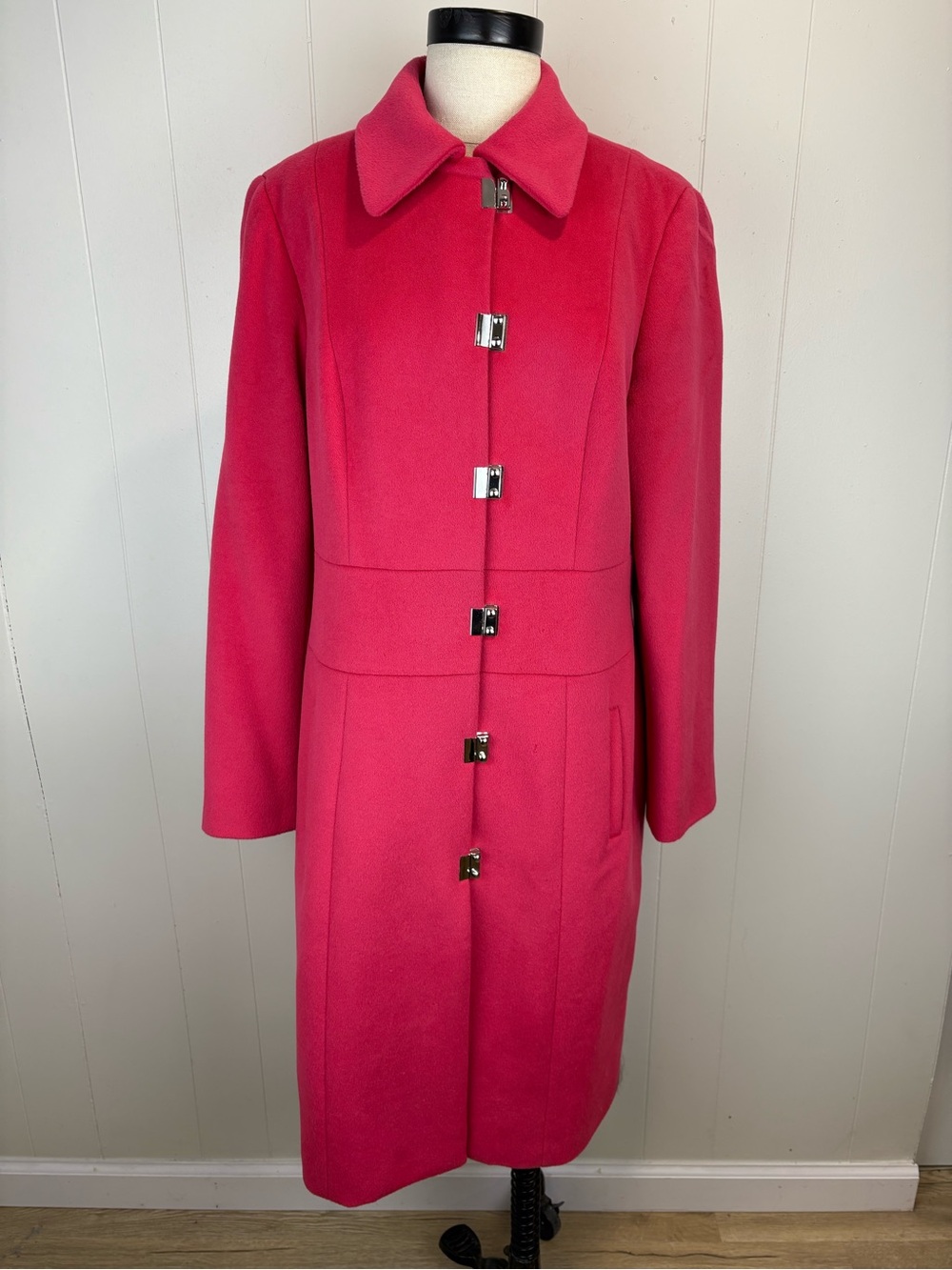 Angora and Wool Eccoci Pink Pea Coat with Silver Hardware